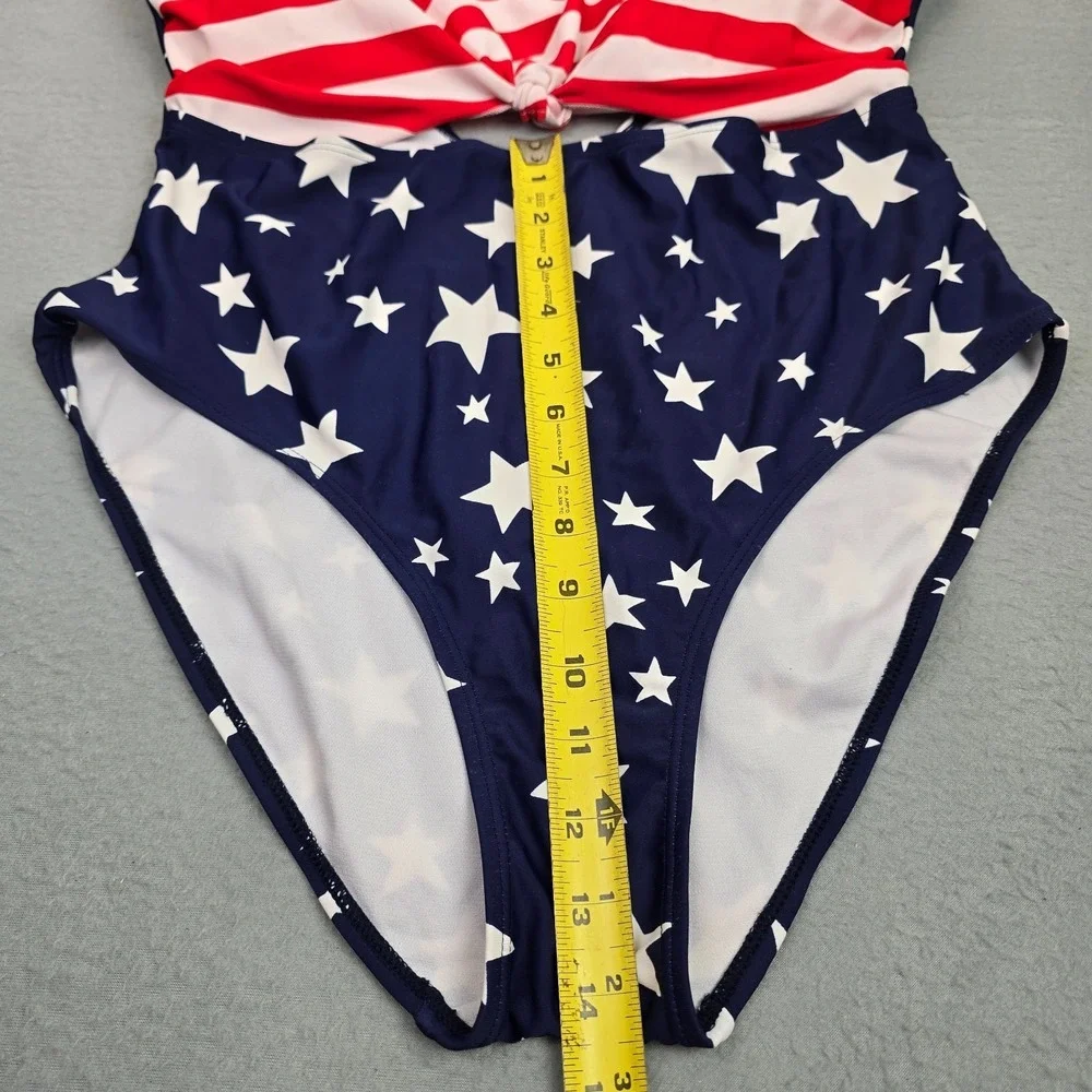 Star & Stripe Red and Navy One-Piece Swimsuit with Front Twist
